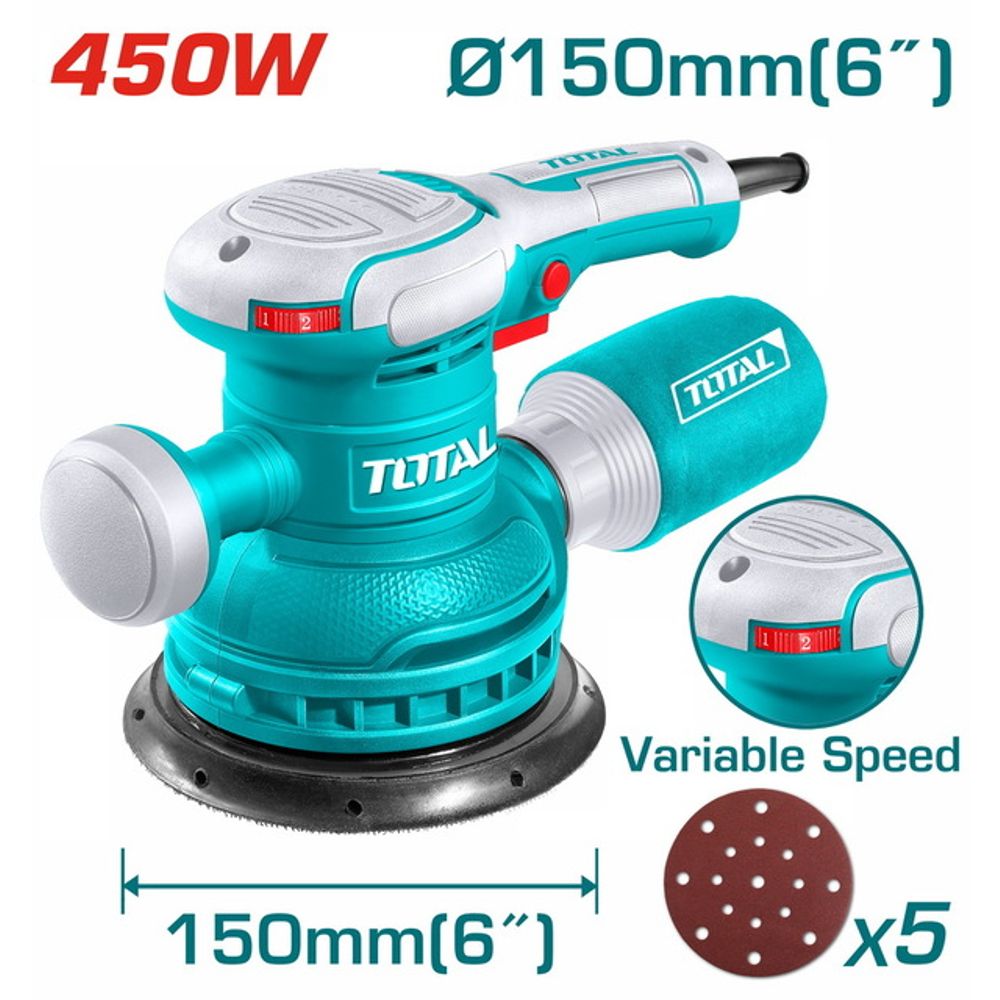 TOTAL Ekscentrična brusilica električna 450W, 150mm/ INDUSTRIAL (TF2061506) slika 1