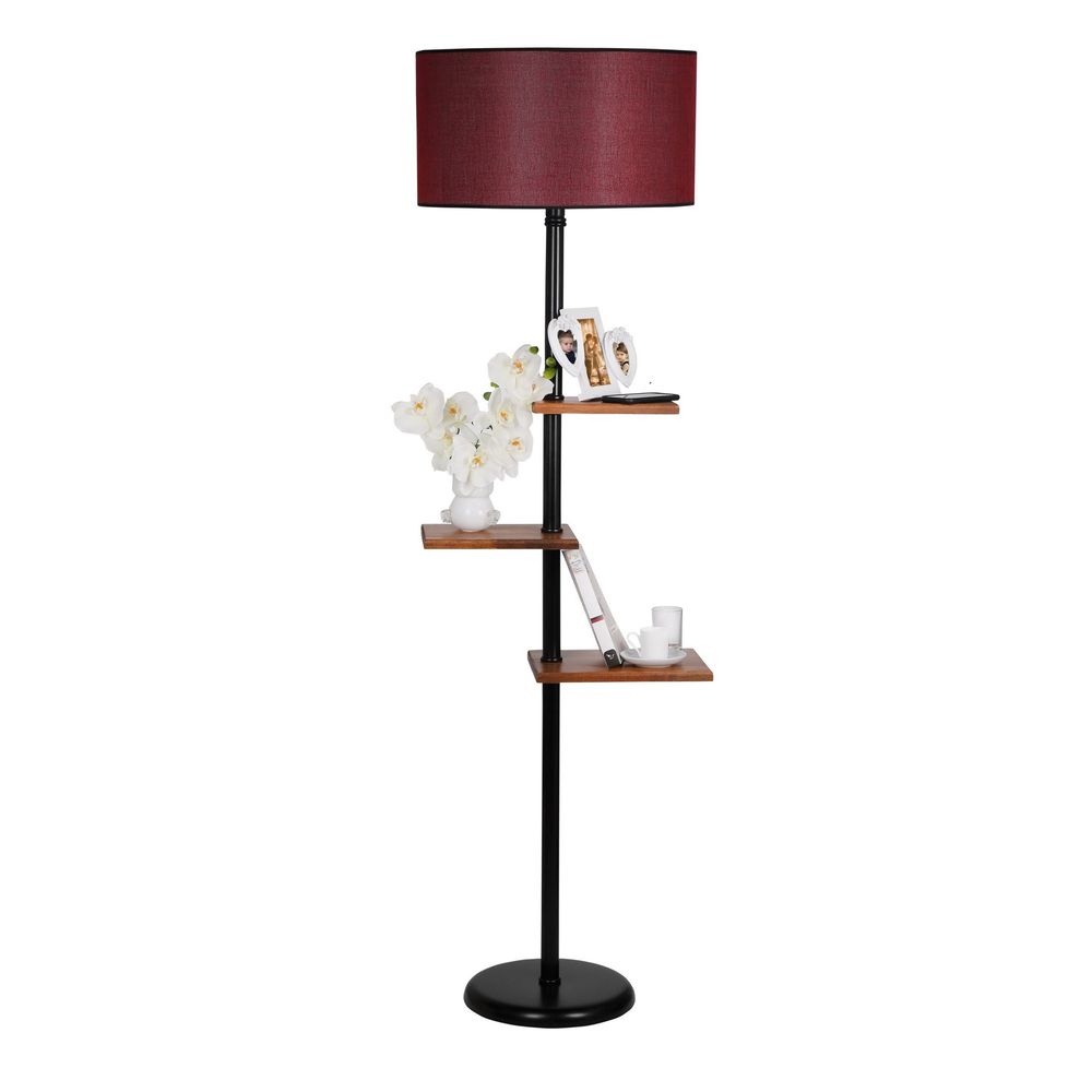 Moderna Stajaća Lampa s Bordo Abajurima i Crnim Hasir Tijelom slika 2