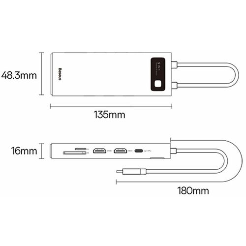 Docking station Baseus Metal Gleam Series 9-in-1, Type-C HUB, sivi slika 4