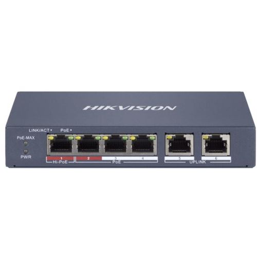 HikVision 4-Port 100Mbps RJ45 PoE (60W) 2x 100Mbps RJ45 Smart Switch slika 1