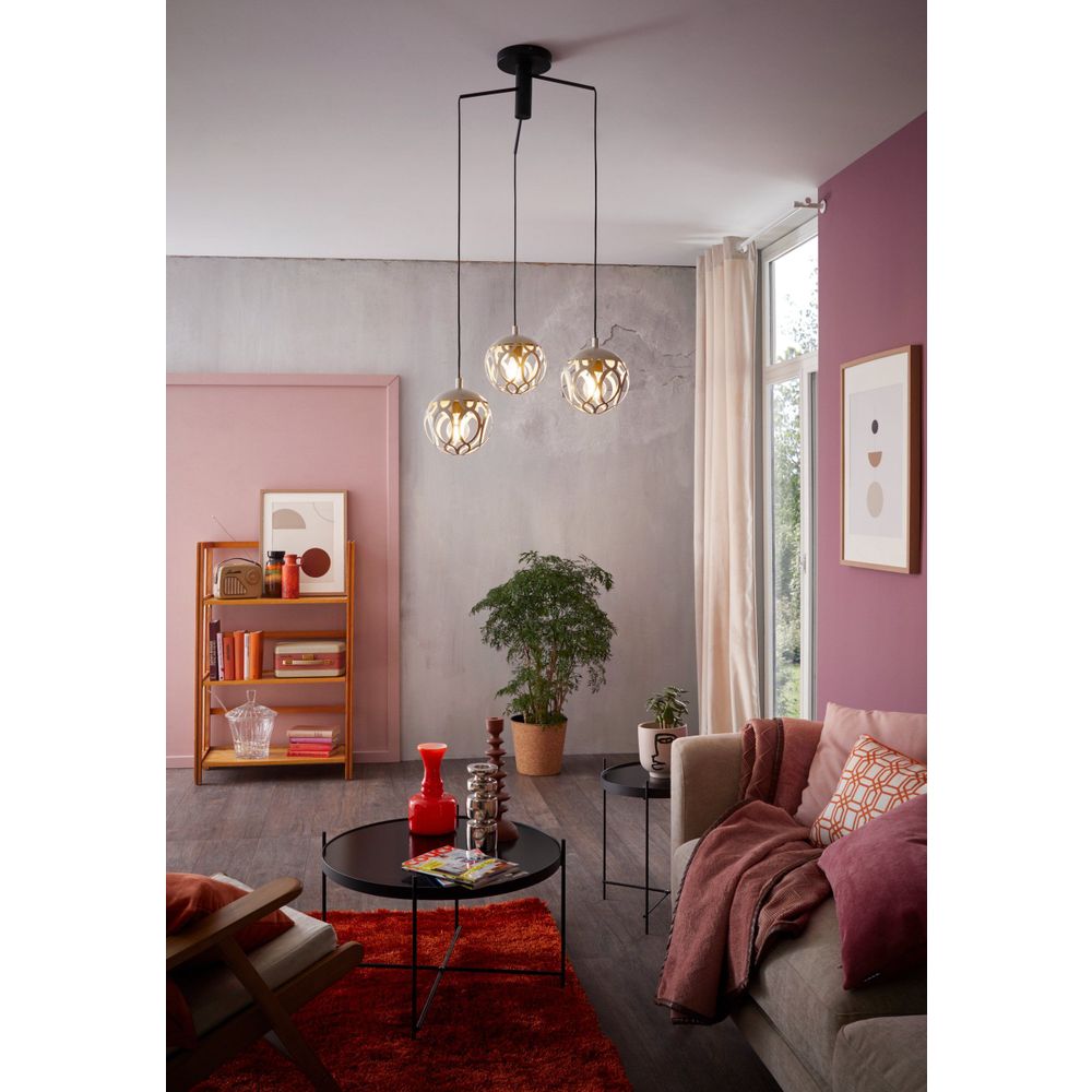 Eglo viseća lampa mirtazza e27 3x60w crno/boja šampanjca v:1100mm o590mm slika 2