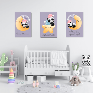 Set tri drvene slike za dječju sobu – Panda curica, 22x33 cm