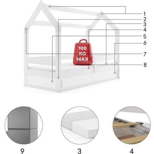 Drveni dječji krevet House s kliznom ladicom - 160*80 - bijeli slika 5