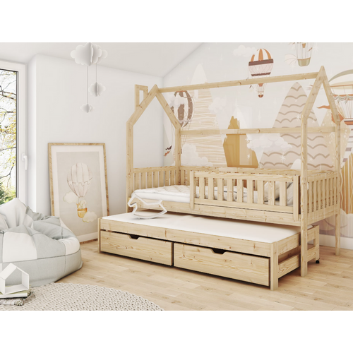 Drveni dečiji krevet Monkey sa dodatnim krevetom i fiokom - svetlo drvo - 160/180x80 cm slika 1