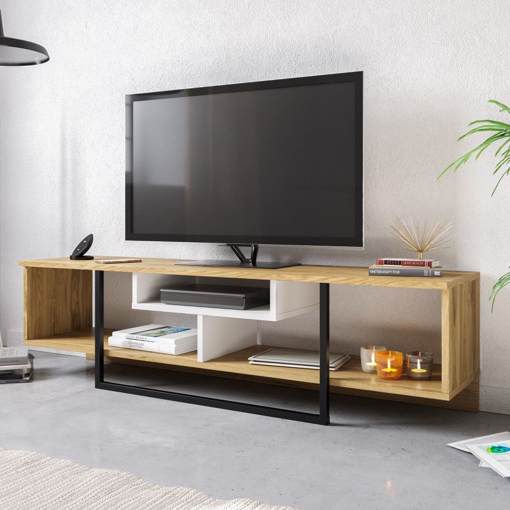 Asal (150) - TV Stalak od Hrasta, Bijeli i Crni slika 1