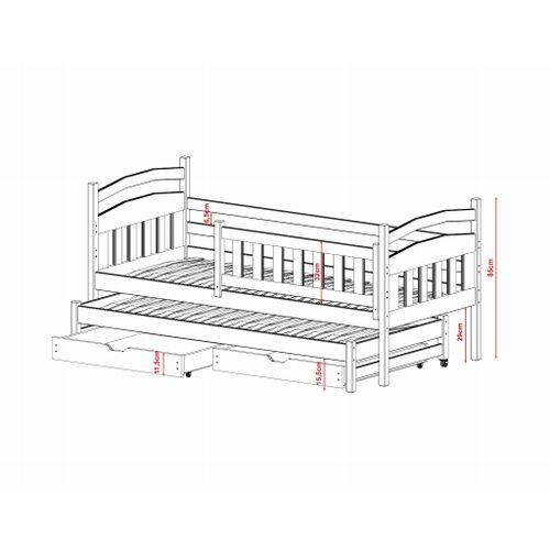 Drveni Dečiji Krevet Galaxy Sa Dodatnim Krevetom I Fiokom - Grafit - 200X90 Cm slika 3
