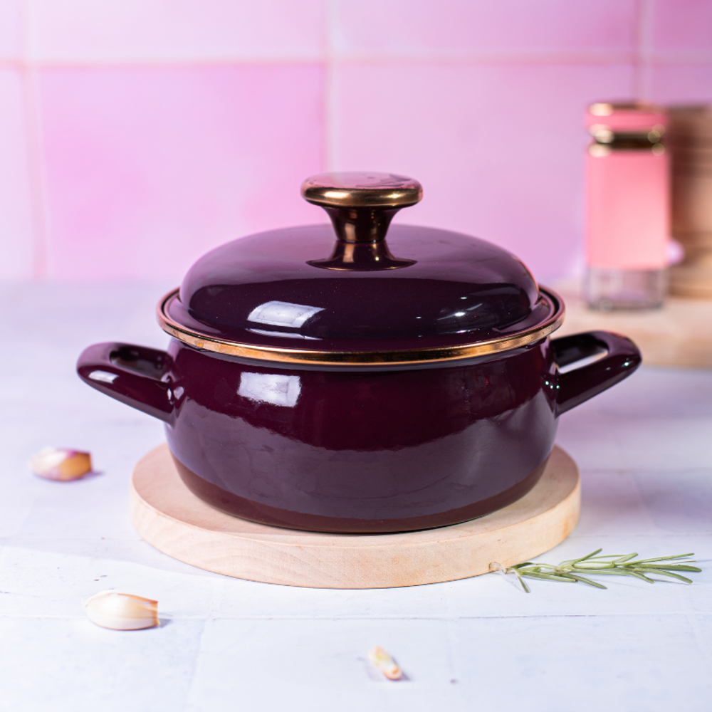 Metalac šerpa plitka Bordo amor sa poklopcem 20 cm / 2.9 l slika 2
