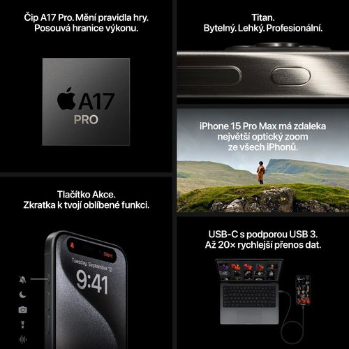 Apple iPhone 15 Pro 1TB (MTVF3SX/A) sivi mobilni 6.1" Hexa Core Apple A17 Pro 8GB 1TB 48Mpx+12Mpx+12Mpx Dual Sim slika 8