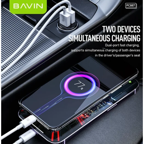 Bavin auto punjač 2.4A Dual 2xUSB-A + kabl type-A na type-C crna slika 6