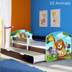 Dječji krevet ACMA s motivom, bočna wenge + ladica 140x70 cm - 02 Animals