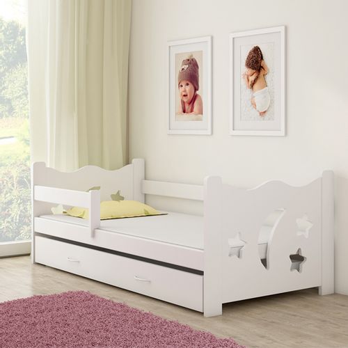 ACMA Dječji krevet od punog drva 160×80 sa dodatnom ladicom za izvlačenje - bijeli / sort motivi slika 1