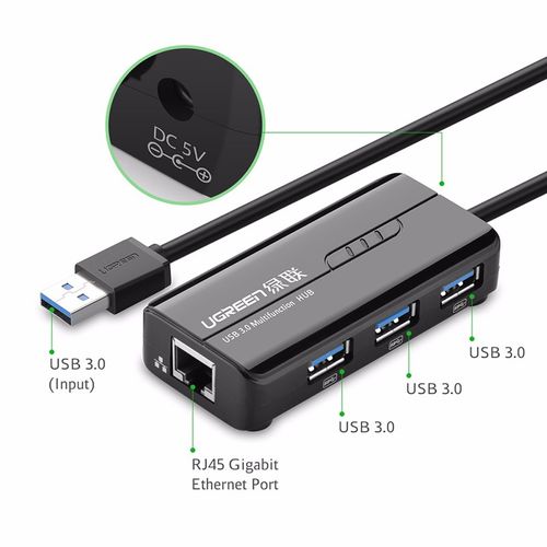 Ugreen USB 3.0 hub s 3x USB A i RJ45 priključkom slika 4