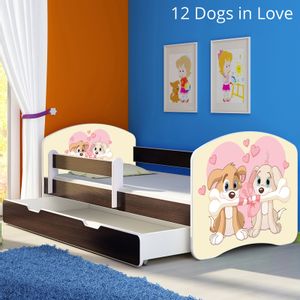 Dječji krevet ACMA s motivom, bočna wenge + ladica 140x70 cm - 12 Dogs in Love
