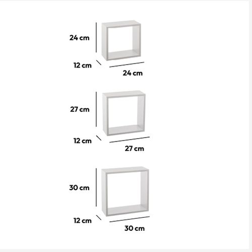 FIVE ZIDNA POLICA KOCKA 3 KOM 24X12X24, 27X12X27, 30X12X30 MDF BELA 138957B slika 2