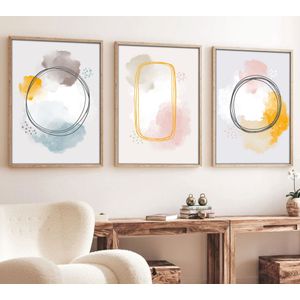 Huhu125 - 70 x 50 Multicolor Decorative Framed MDF Painting (3 Pieces)