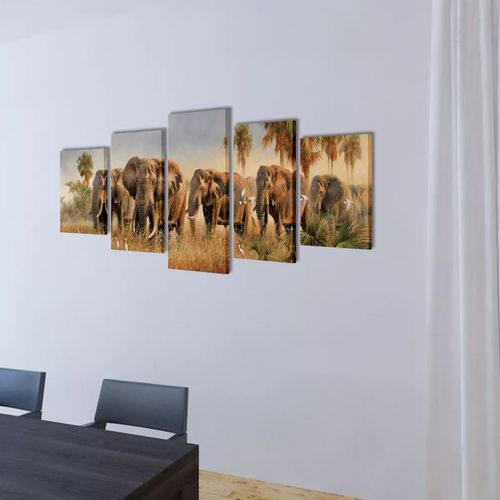 Zidne Slike na Platnu Set Slonovi 200 x 100 cm slika 9