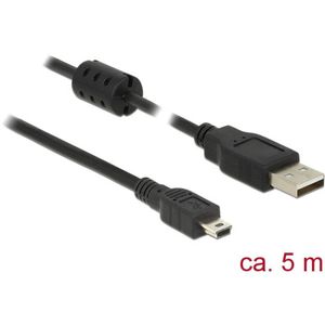 Delock USB kabel USB 2.0 USB-A utikač, USB-Mini-B utikač 5.00 m crna s feritnom jezgrom 84916