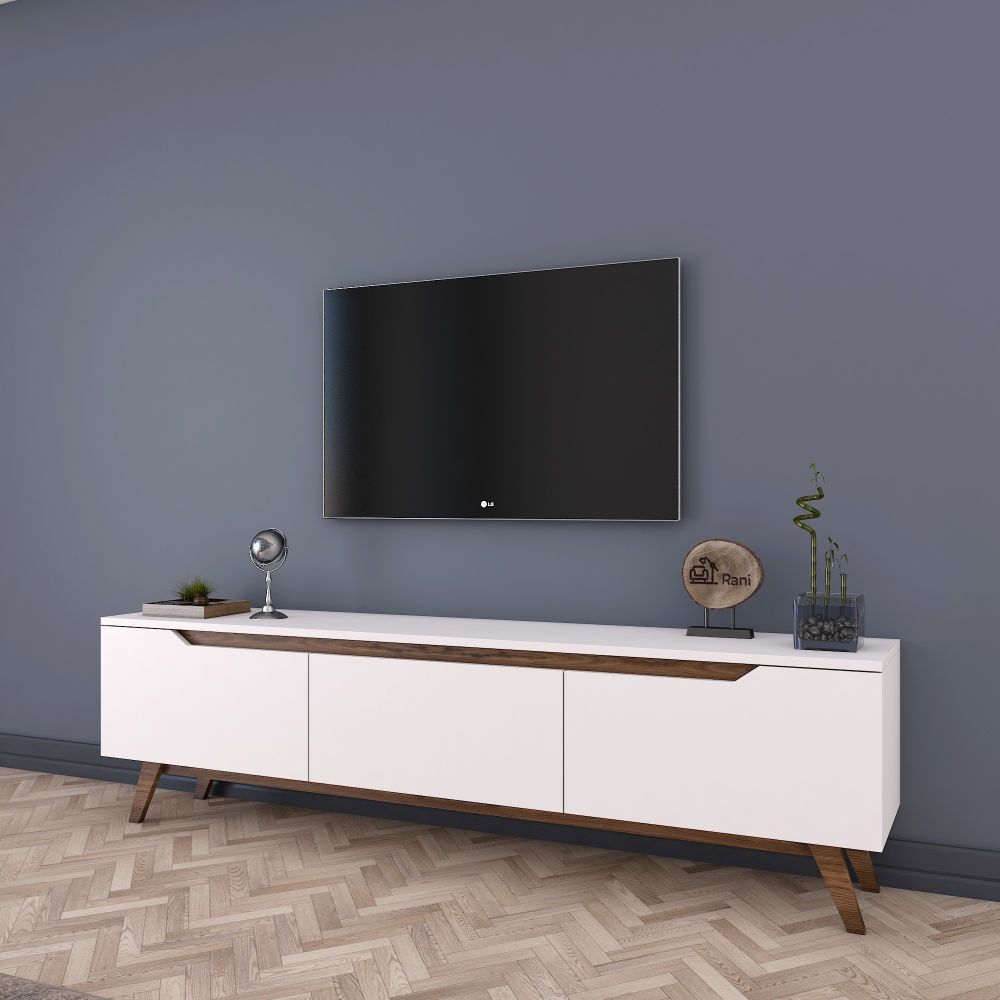 TV stalak D1 - 794 bijeli s orahovim detaljima slika 1