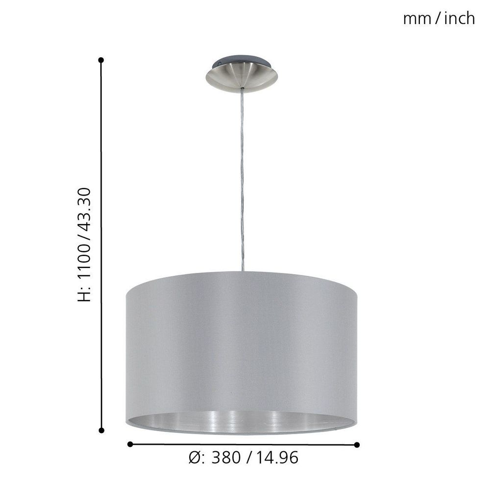 Eglo Maserlo Visilica - E27, Ø380 mm, Nikl/Mat, Siva slika 4