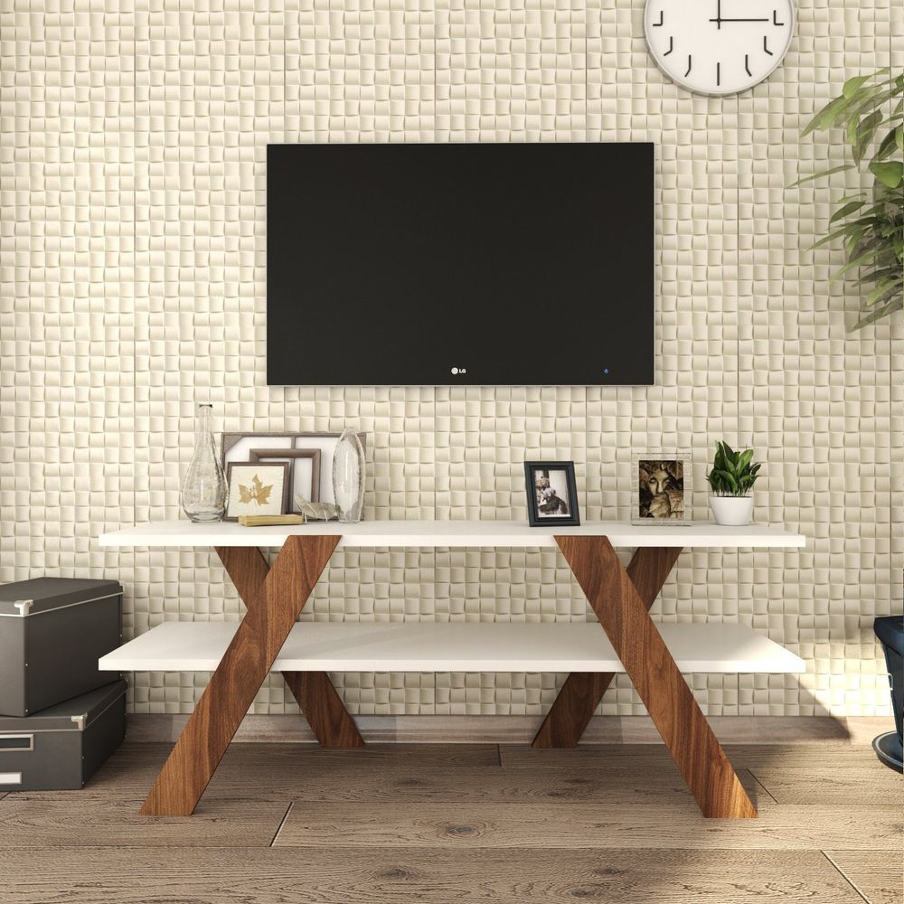 TV Stalak Basic - 146 Bijeli s Orah Detaljima slika 3