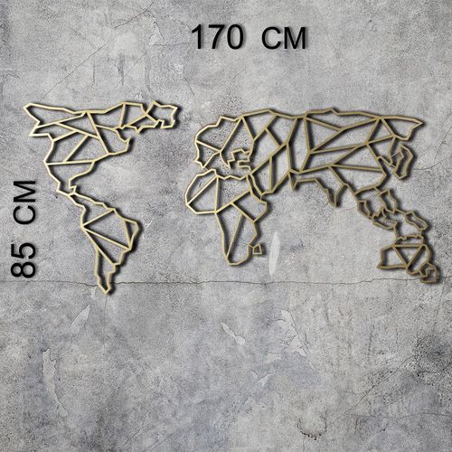 Wallity Metalna zidna dekoracija, World Map XL - Gold slika 3
