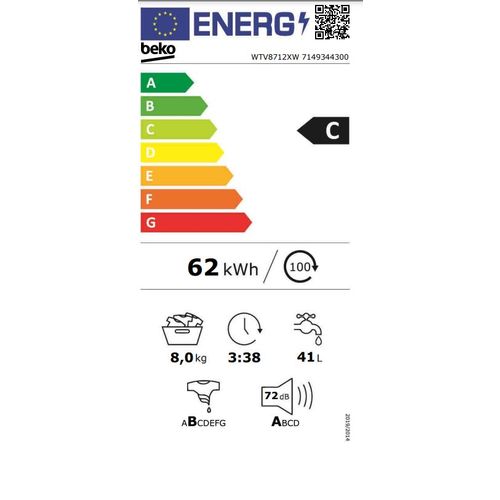 Beko WTV8712XW Veš mašina, 8kg, 1400rpm, ProSmart™ Inverter, Dubina 59cm slika 5