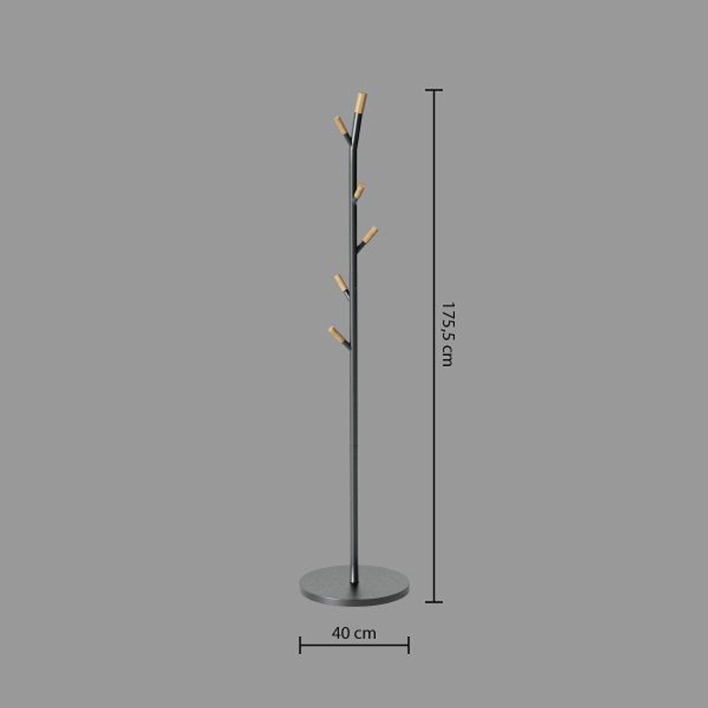 Five stalak vješalica za odjeću 6 kukica za odjeću, 44 x 175.5 cm, metal, crni slika 3