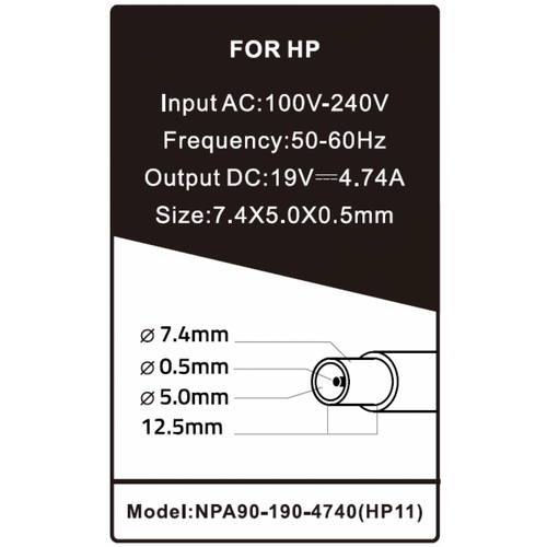 NPA90-190-4740 (HP11) ** Gembird punjac za laptop 90W-19V-4.74A, 7.4x5.0mm black PIN (1024) slika 2