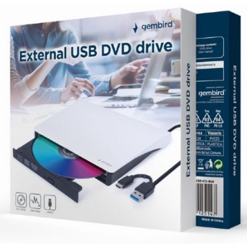 DVD-USB-03-BW Gembird eksterni USB DVD drive Citac-rezac, USB + USB-C, black-white slika 2