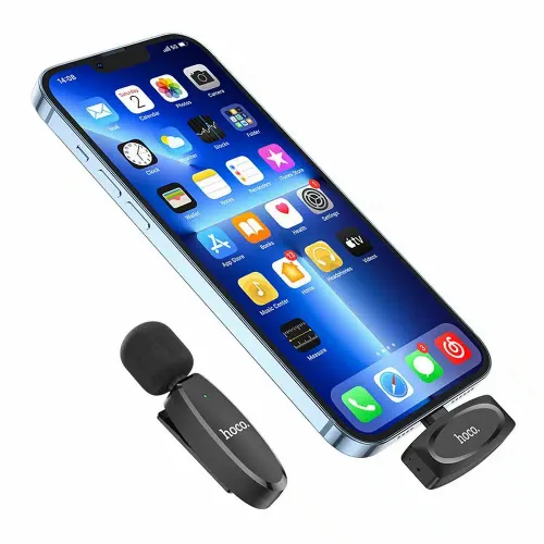 HOCO bežični lavalier mikrofon za iPhone Lightning 8-pin L15 crni slika 6