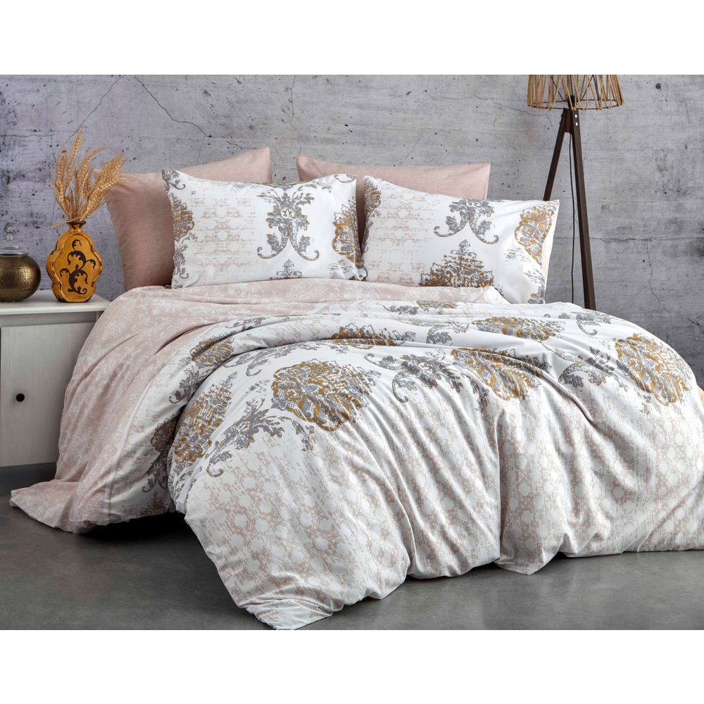 Set prekrivača za krevet Daisy - Ranforce pamuk, braon/bijelo/sivi, dupli slika 1