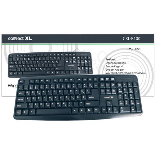 Connect XL Tipkovnica sa Qwerty rasporedom, USB, crna boja - CXL-K100 slika 1