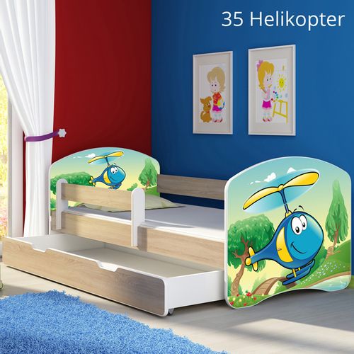 Dječji krevet ACMA s motivom, bočna sonoma + ladica 180x80 cm 35-helikopter slika 1