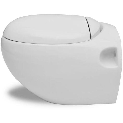 Zidna jajolika toaletna školjka s ugradbenim vodokotlićem bijela slika 8