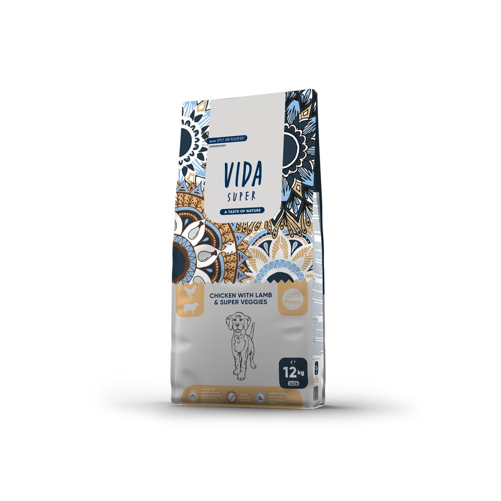 VIDA SUPER Suha hrana za štence srednjih i velikih rasa, gravidne kuje ili kuje u laktaciji od piletine sa jagnjetinom i super veggies, 12 kg slika 1