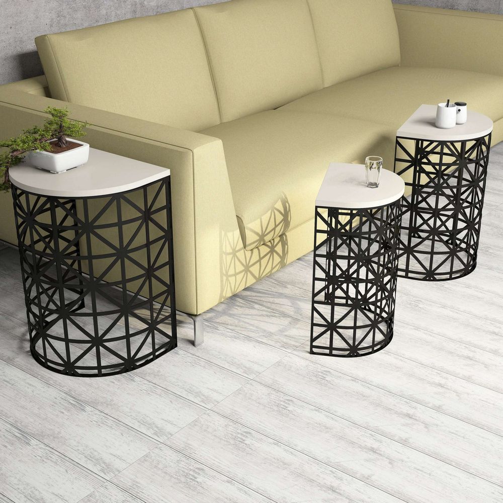 Nesting Table Stil Metal Ferforje - 3 Komada u Boji Krem i Crnoj slika 3