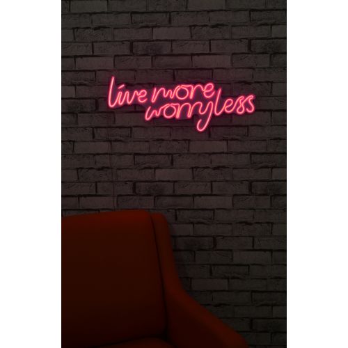 Wallity Ukrasna plastična LED rasvjeta, Live More Worry Less - Pink slika 2