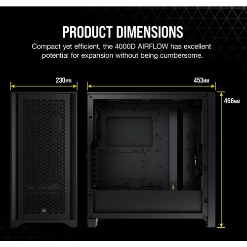 Kućište CORSAIR 4000D AIRFLOW Mid-Tower ATX kaljeno staklo bez napajanja crna slika 6