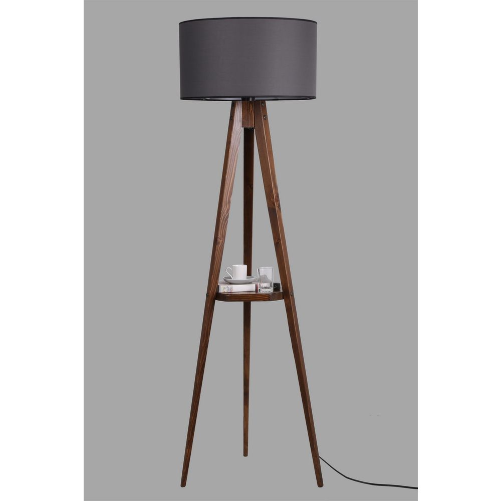 Sehbalı Tripod Ceviz Lambader Silindir Koyu Gri Abajurlu slika 3