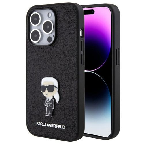 Karl Lagerfeld maska za iPhone 15 Pro IKONIK FIXED GLITTER IKONIK LOGO METAL PIN BLACK slika 1