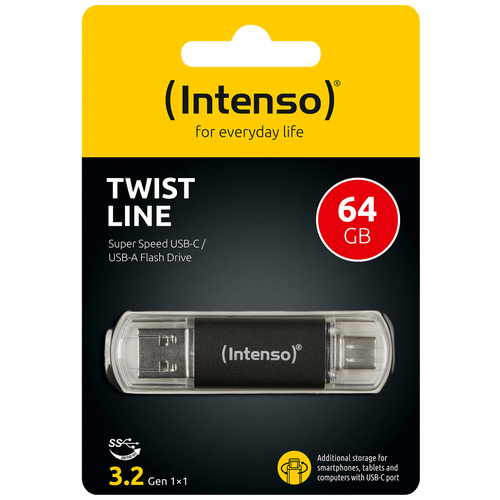 Intenso USB Flash drive 64GB, USB 3.2, USB-C, USB-A, Twist Line - USB3.2-64GB/Twist Line slika 1