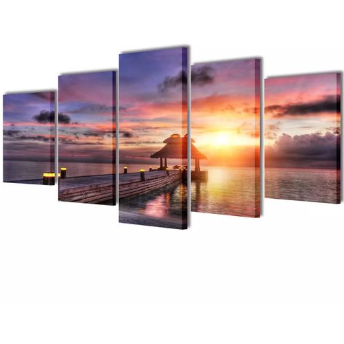 Zidne Slike na Platnu s Printom Pješčane Plaže i Paviljona 100 x 50 cm slika 1