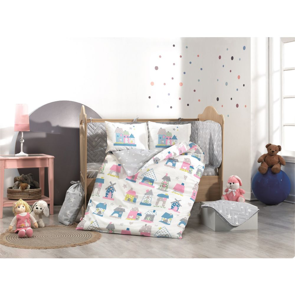 Set posteljine za bebe Felix - Poplin u nijansama roze, bijele, plave i sive slika 1