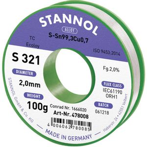 Stannol S321 2,0% 2,0MM SN99,3CU0,7 CD 100G lemna žica, bezolovna bezolovni , svitak  Sn99,3Cu0,7 ORH1 100 g 2 mm