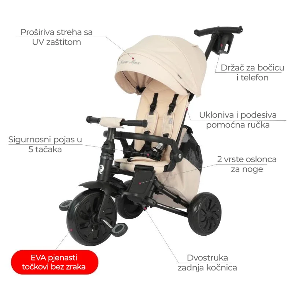 Qplay® Sklopivi tricikl Nova MAX, Bež slika 8