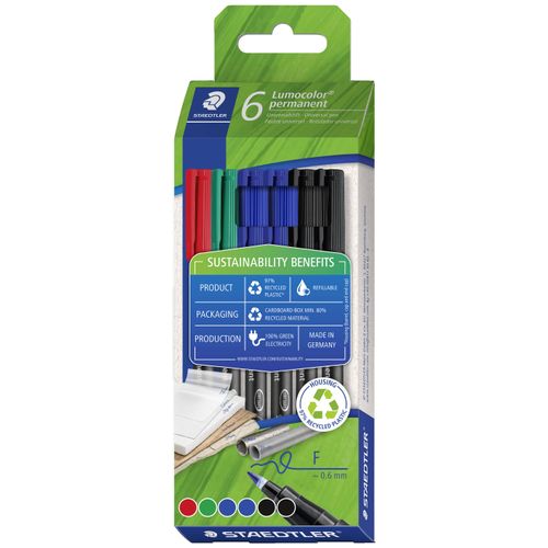 Staedtler flomaster za foliju Lumocolor® permanent pen 318 318 C6-1 crvena, plava boja, zelena, crna slika 1