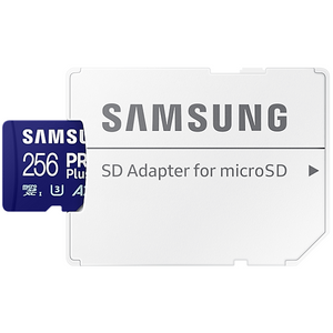 Samsung MB-MD256SA/EU MicroSD 256GB, PRO Plus, SDXC, UHS-I U3 V30 A2, Read up to 180MB/s, Write up to 130 MB/s, for 4K and FullHD video recording, w/SD adapter