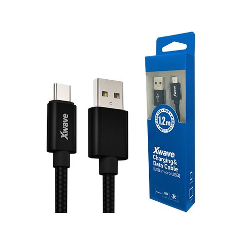 Xwave Kabl USB2.0 na Micro USB 1,2M,2A,aluminium,upleten,crni slika 1