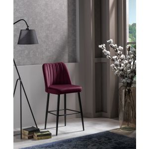 Vento - Set od 4 Barske Stolice u Boji Claret Crvene sa Crnim Metalnim Nogama