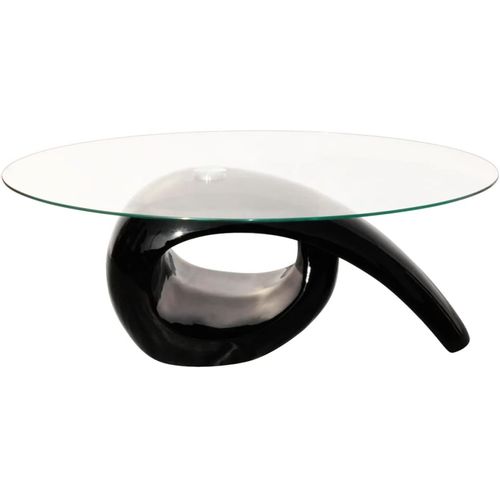 Stolić za Kavu s Ovalnom Staklenom Pločom Visokog Sjaja Crni slika 18